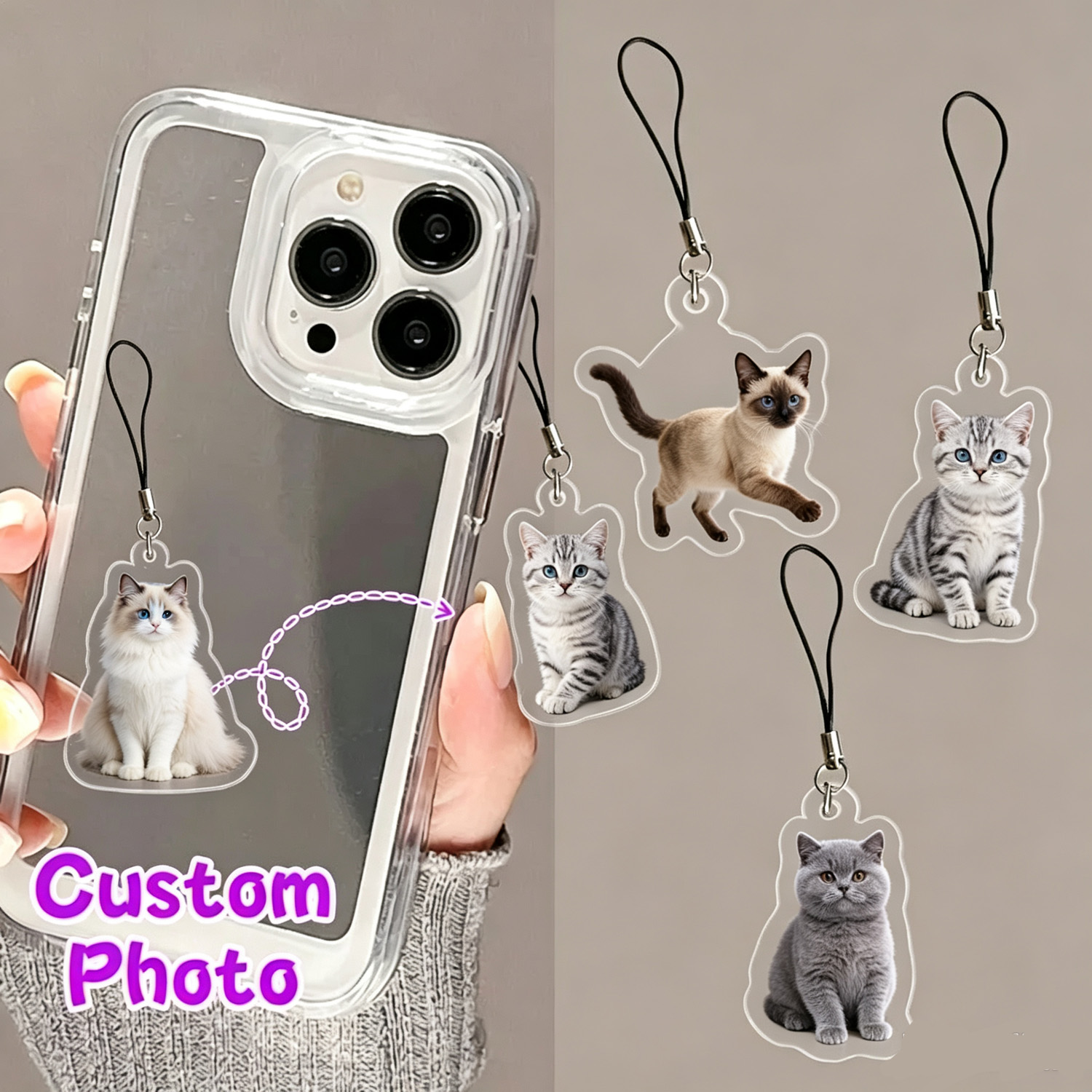 Pet Portrait Custom - Gepersonaliseerde telefoonhanger met huisdierportret, gepersonaliseerde acryl